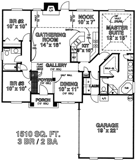 House Plan 53171 with 3 Beds, 2 Baths, 2 Car Garage First Level Plan
