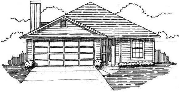 House Plan 53174 with 3 Beds, 2 Baths, 2 Car Garage Elevation