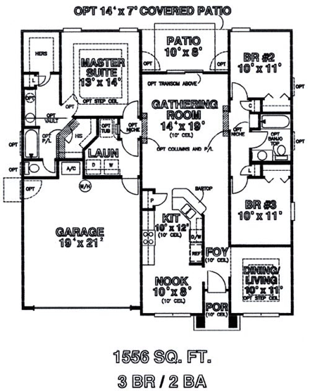 House Plan 53178 with 3 Beds, 2 Baths, 2 Car Garage First Level Plan