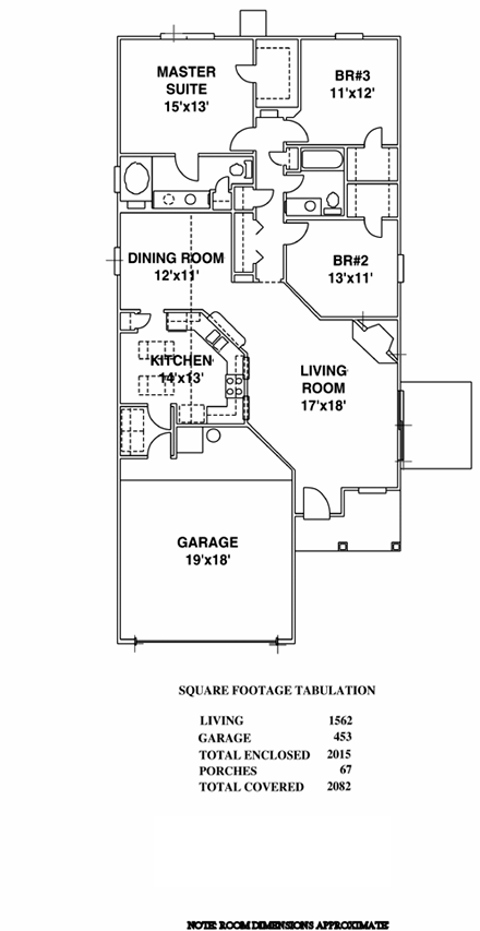 House Plan 53183 with 3 Beds, 2 Baths, 2 Car Garage First Level Plan