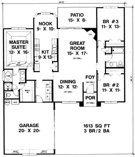 House Plan 53193 with 3 Beds, 2 Baths, 2 Car Garage First Level Plan