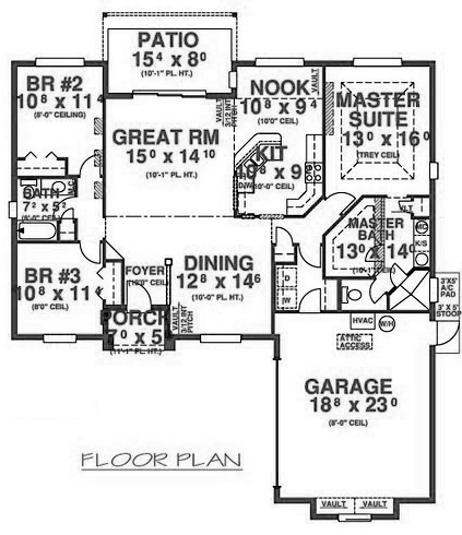 House Plan 53206 with 3 Beds, 2 Baths, 2 Car Garage First Level Plan