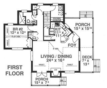 House Plan 53219 with 2 Beds, 2 Baths First Level Plan