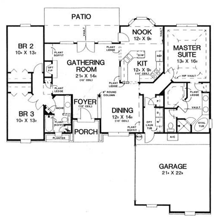 House Plan 53221 with 3 Beds, 2 Baths, 2 Car Garage First Level Plan