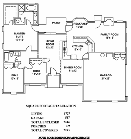 House Plan 53223 with 3 Beds, 2 Baths, 2 Car Garage First Level Plan