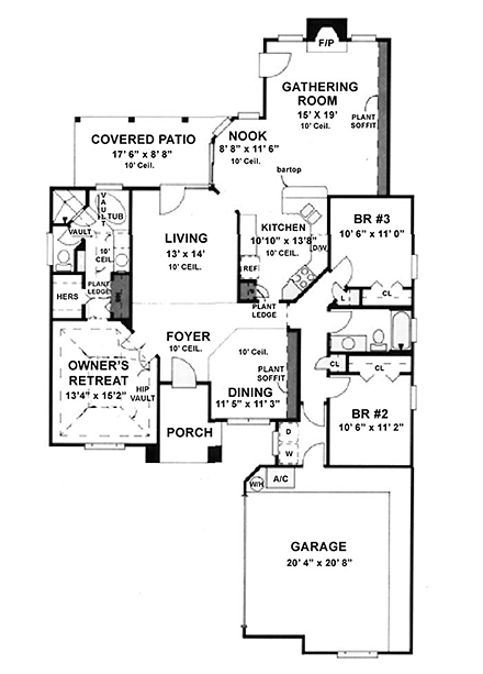 House Plan 53226 with 3 Beds, 2 Baths, 2 Car Garage First Level Plan