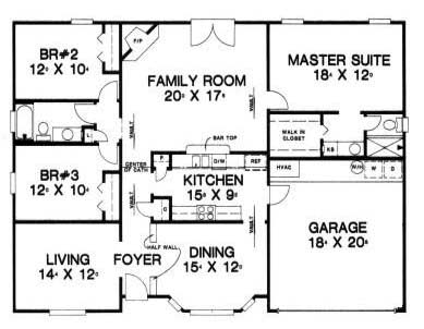 House Plan 53227 with 3 Beds, 2 Baths, 2 Car Garage First Level Plan