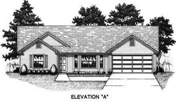 House Plan 53227 with 3 Beds, 2 Baths, 2 Car Garage Elevation