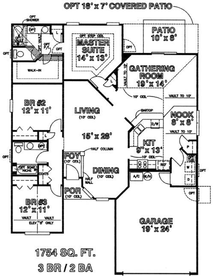 House Plan 53229 with 3 Beds, 2 Baths, 2 Car Garage First Level Plan