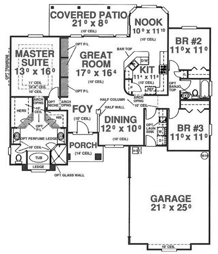 House Plan 53242 with 3 Beds, 2 Baths, 2 Car Garage First Level Plan