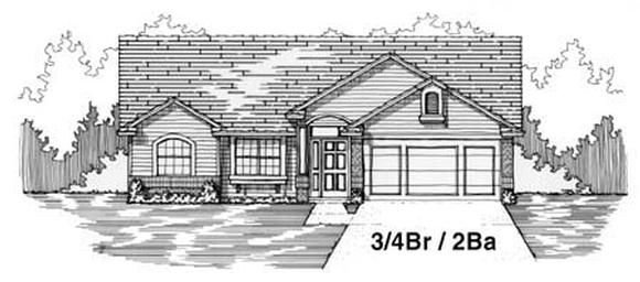 House Plan 53245 with 4 Beds, 2 Baths, 2 Car Garage Elevation