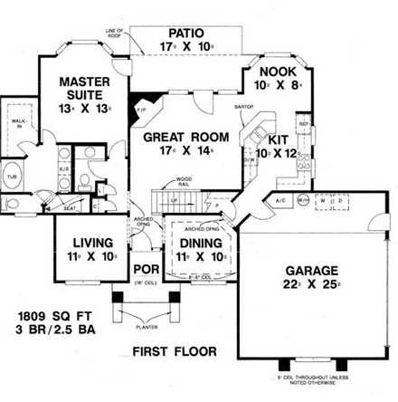 House Plan 53246 with 3 Beds, 3 Baths, 2 Car Garage First Level Plan