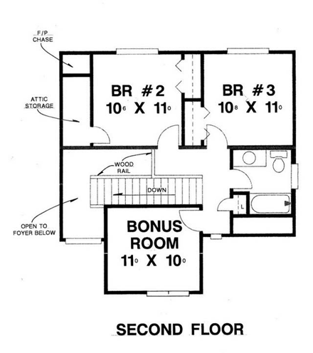 House Plan 53246 with 3 Beds, 3 Baths, 2 Car Garage Second Level Plan