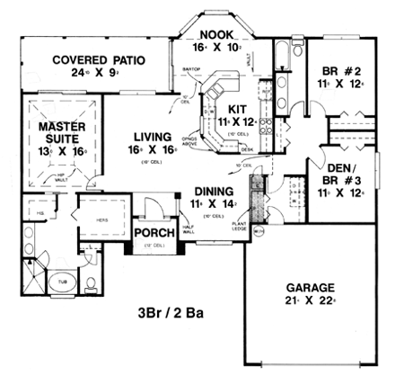 House Plan 53248 with 3 Beds, 2 Baths, 2 Car Garage First Level Plan