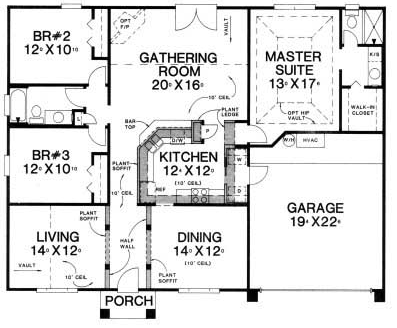 House Plan 53249 with 3 Beds, 2 Baths, 2 Car Garage First Level Plan