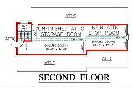 House Plan 53260 with 3 Beds, 2 Baths, 4 Car Garage Second Level Plan