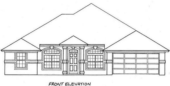 House Plan 53282 with 4 Beds, 3 Baths, 2 Car Garage Elevation