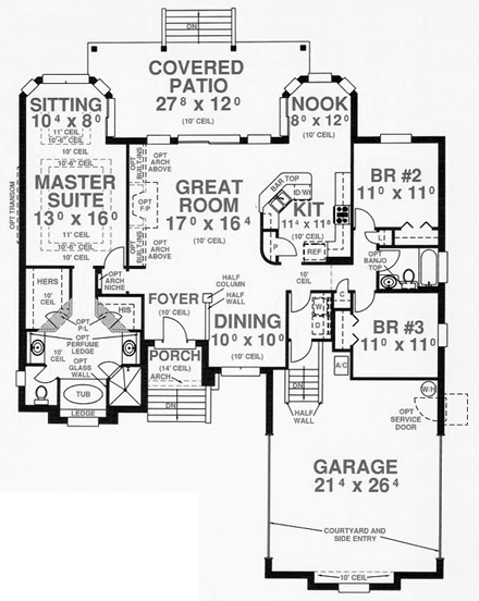 House Plan 53287 with 3 Beds, 2 Baths, 2 Car Garage First Level Plan