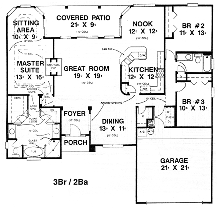 House Plan 53362 with 3 Beds, 2 Baths, 2 Car Garage First Level Plan