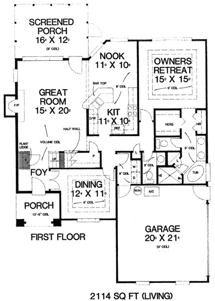 House Plan 53367 with 4 Beds, 3 Baths, 2 Car Garage First Level Plan