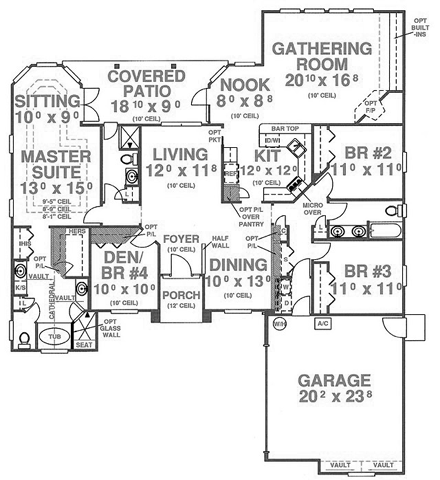House Plan 53408 with 4 Beds, 3 Baths, 2 Car Garage First Level Plan