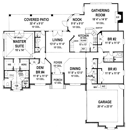 House Plan 53416 with 4 Beds, 3 Baths, 2 Car Garage First Level Plan