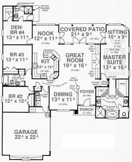 House Plan 53438 with 4 Beds, 3 Baths, 2 Car Garage First Level Plan