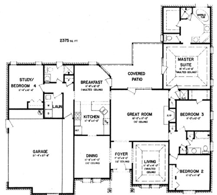 House Plan 53447 with 4 Beds, 3 Baths, 2 Car Garage First Level Plan
