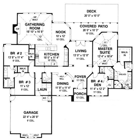 House Plan 53457 with 4 Beds, 4 Baths, 2 Car Garage First Level Plan