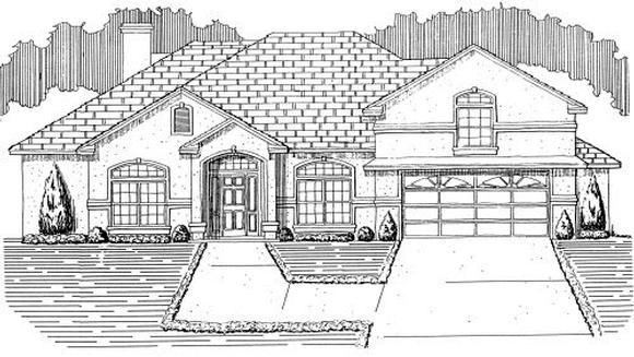 House Plan 53474 with 4 Beds, 3 Baths, 2 Car Garage Elevation