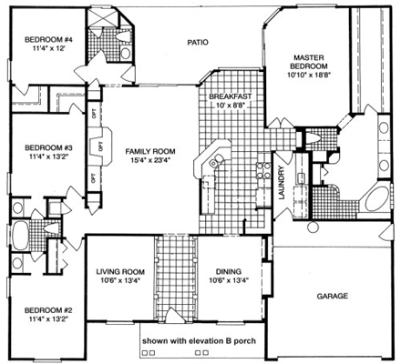 House Plan 53476 with 4 Beds, 3 Baths, 2 Car Garage First Level Plan
