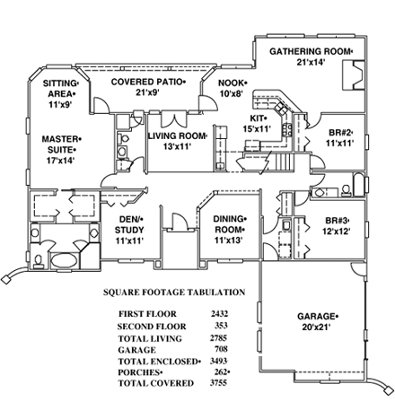 House Plan 53515 with 4 Beds, 3 Baths, 2 Car Garage First Level Plan