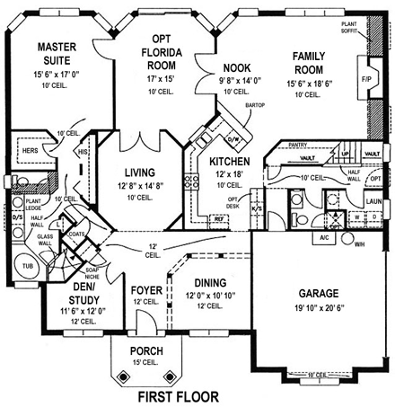 House Plan 53520 with 3 Beds, 3 Baths, 2 Car Garage First Level Plan