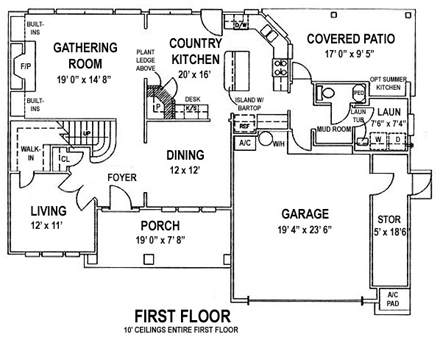 House Plan 53522 with 5 Beds, 3 Baths, 2 Car Garage First Level Plan