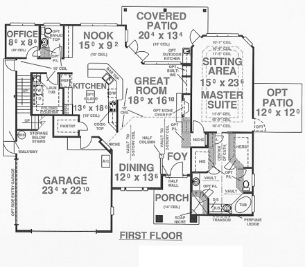 House Plan 53524 with 5 Beds, 4 Baths, 2 Car Garage First Level Plan