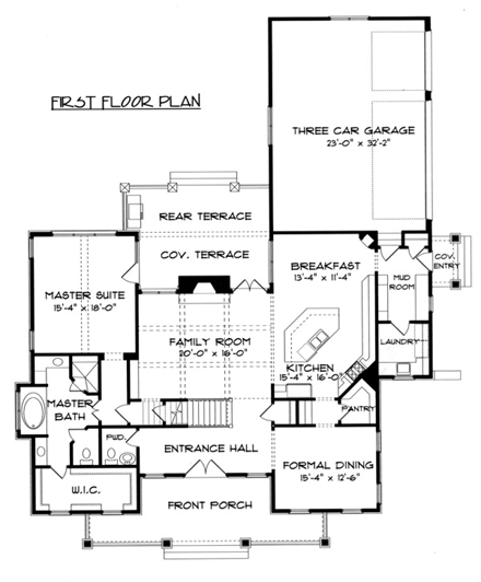 Coastal, Craftsman House Plan 53703 with 4 Beds, 4 Baths, 3 Car Garage First Level Plan