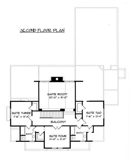 Coastal, Craftsman House Plan 53703 with 4 Beds, 4 Baths, 3 Car Garage Second Level Plan