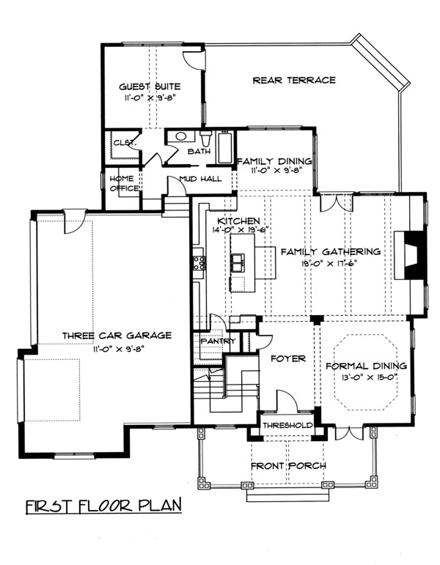 Victorian House Plan 53704 with 4 Beds, 4 Baths, 3 Car Garage First Level Plan
