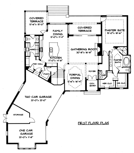 Craftsman, European House Plan 53709 with 4 Beds, 4 Baths, 3 Car Garage First Level Plan
