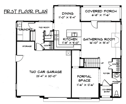 Country, European, Tudor House Plan 53716 with 3 Beds, 3 Baths, 2 Car Garage First Level Plan