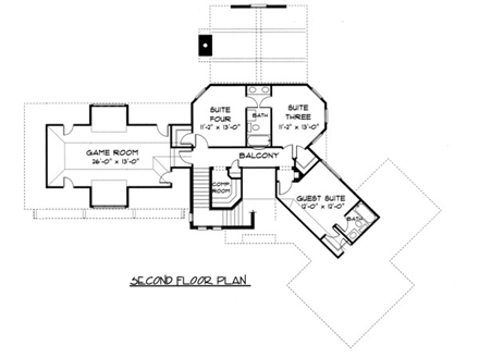 European House Plan 53719 with 4 Beds, 4 Baths, 3 Car Garage Second Level Plan