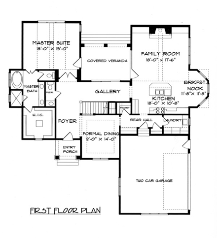 Craftsman, European House Plan 53720 with 4 Beds, 4 Baths, 2 Car Garage First Level Plan