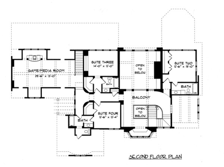 European, Tudor, Victorian House Plan 53743 with 4 Beds, 5 Baths, 3 Car Garage Second Level Plan