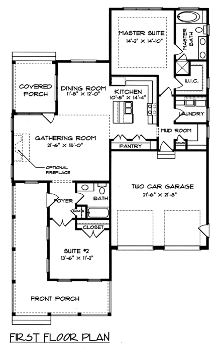 Farmhouse, Victorian House Plan 53750 with 2 Beds, 2 Baths, 2 Car Garage First Level Plan