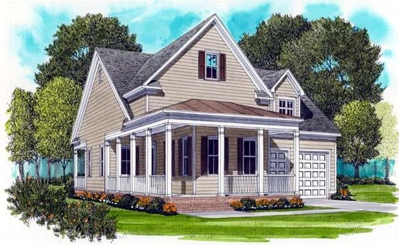 Colonial, Farmhouse House Plan 53751 with 2 Beds, 2 Baths, 2 Car Garage Elevation