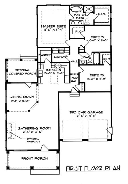 Craftsman, Farmhouse House Plan 53753 with 3 Beds, 2 Baths, 2 Car Garage First Level Plan