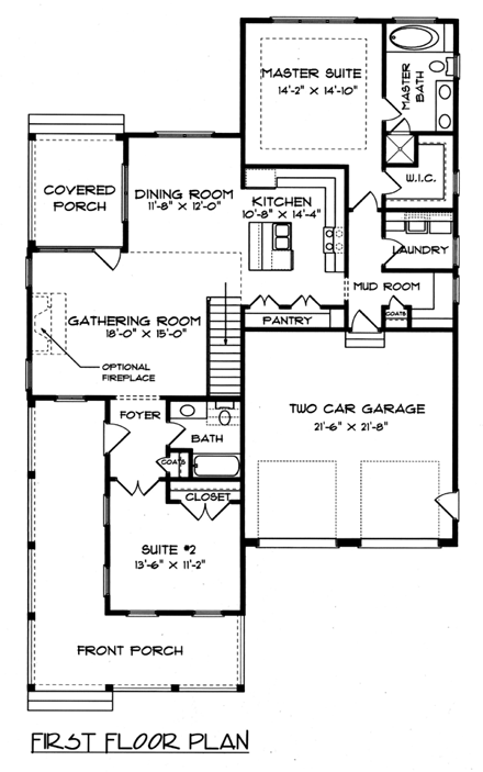 Farmhouse, Victorian House Plan 53756 with 2 Beds, 2 Baths, 2 Car Garage First Level Plan
