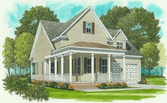 Colonial, Farmhouse, Victorian House Plan 53757 with 2 Beds, 2 Baths, 2 Car Garage Elevation