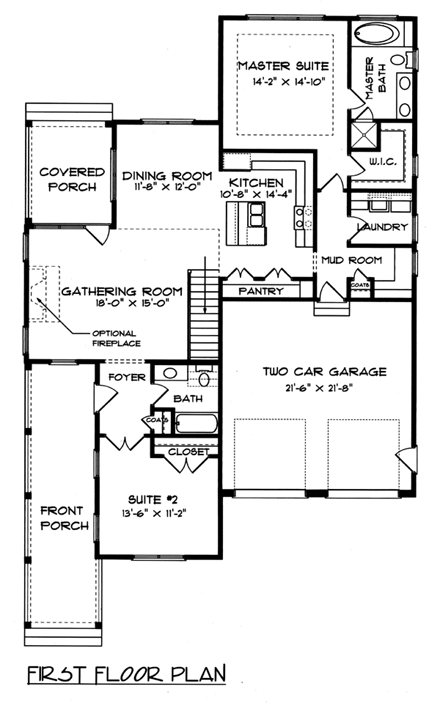 Craftsman, Victorian House Plan 53758 with 2 Beds, 2 Baths, 2 Car Garage First Level Plan