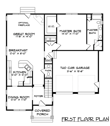 Craftsman House Plan 53760 with 3 Beds, 3 Baths, 2 Car Garage First Level Plan